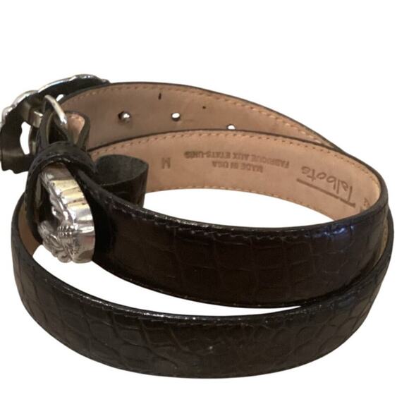 Talbots Womens Alligator Leather Belt M Medium Black Silver Squirrel Raccoon Art - Picture 4 of 12